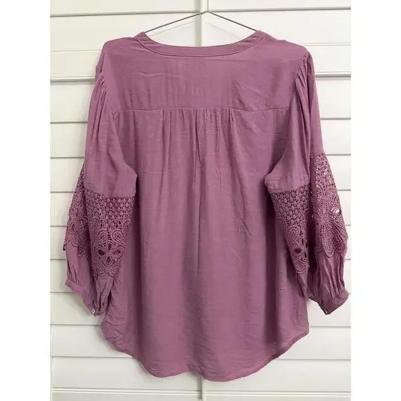 Fig and Flower purple boho button down top & lace sleeve detailing size Large - Picture 7 of 7